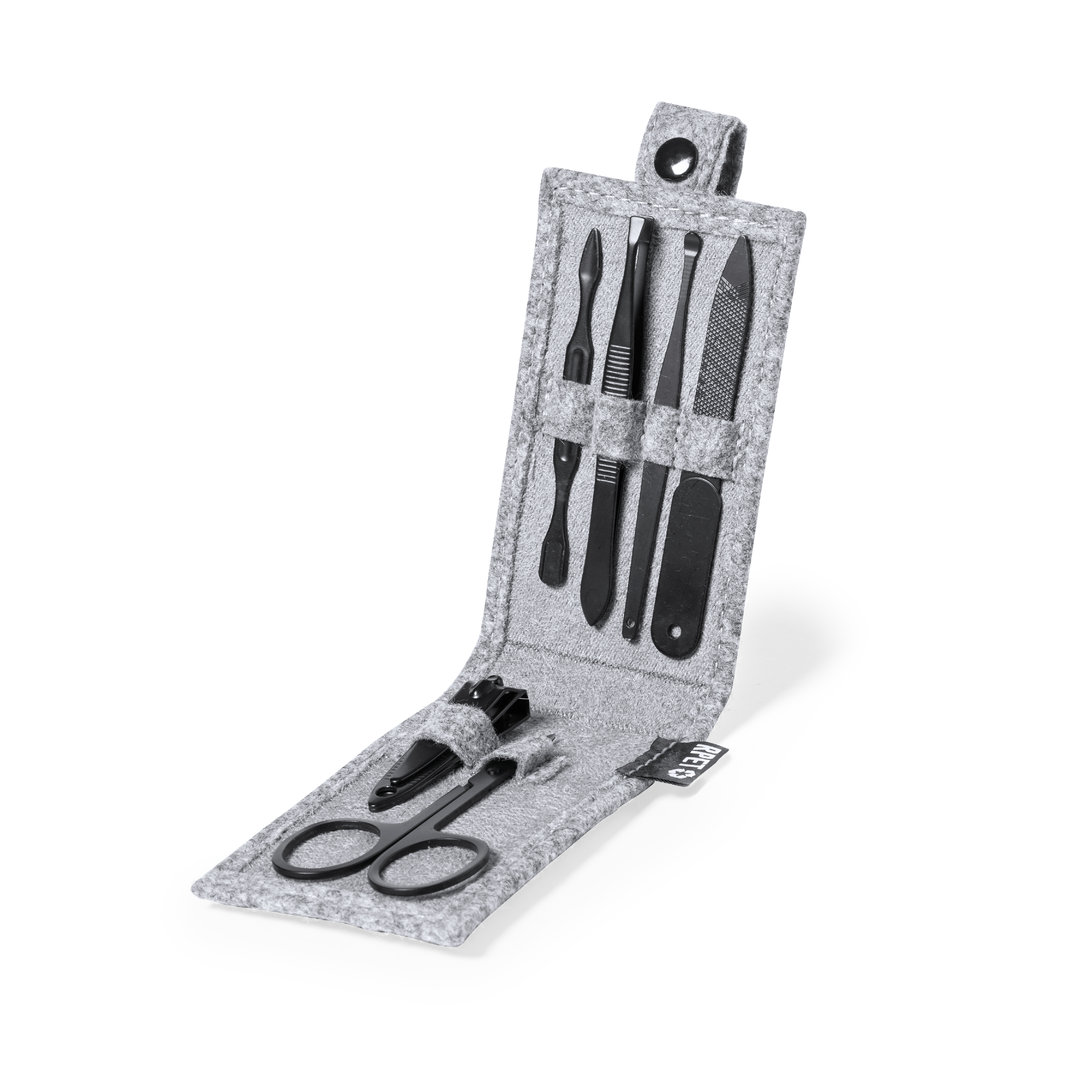 6-delige manicureset in etui van RPET vilt - RVS accessoires