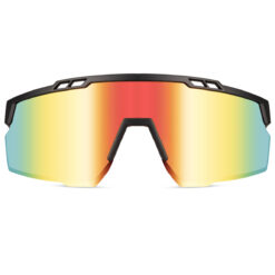 Alternative view of Zwarte sport zonnebril met glanzend semi randloos montuur en rode pootjes - Multicolor glas