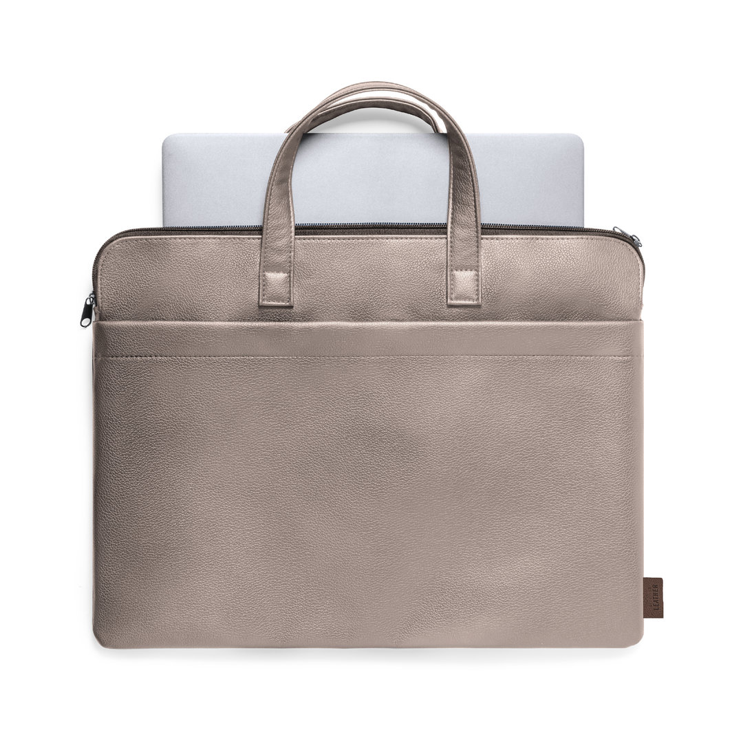 Aktetas van gerecycled leer - Tas met gewatteerd laptopvak - Bruin