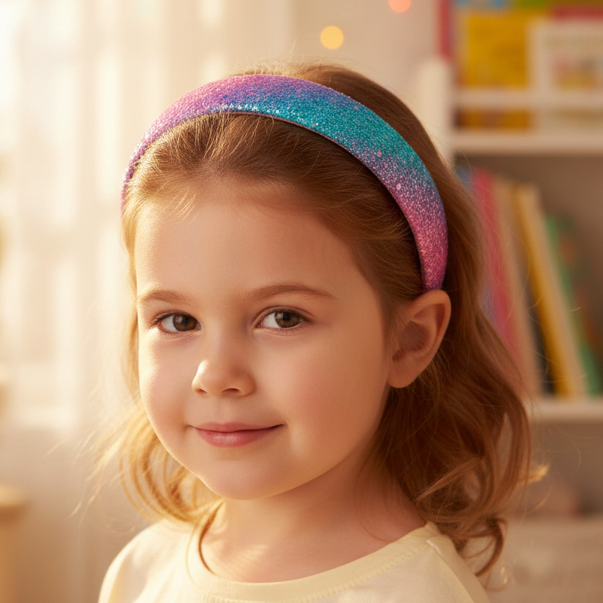 4 Stuks - Meisjes haarbanden – Diadeem voor kinderen - Met Glitters – Blauw, Paars, Roze & Regenboog - Afbeelding 7