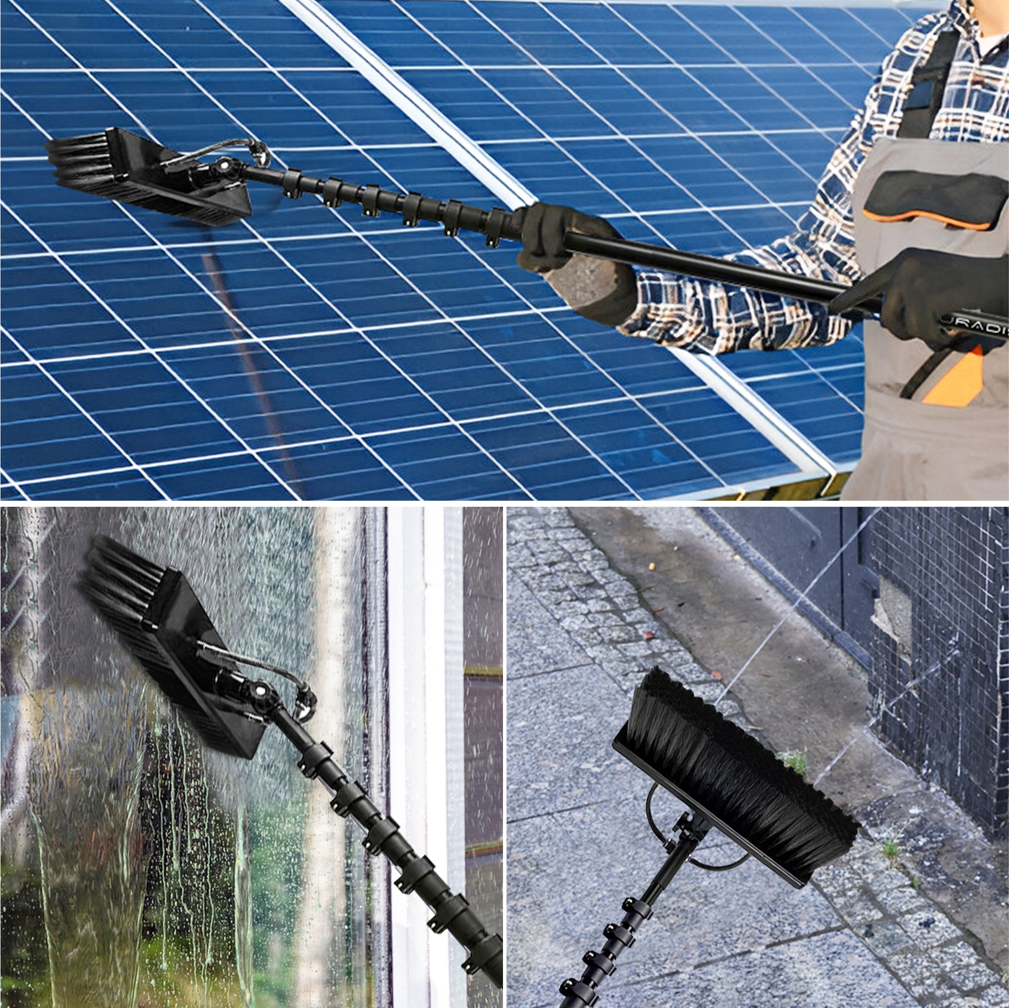 Duradis 3-in-1 Telescopische Wasborstel met Waterdoorvoer – Met allround Borstel, Driekoppige Borstel & Inwasser-Trekker - 10 meter - Afbeelding 6