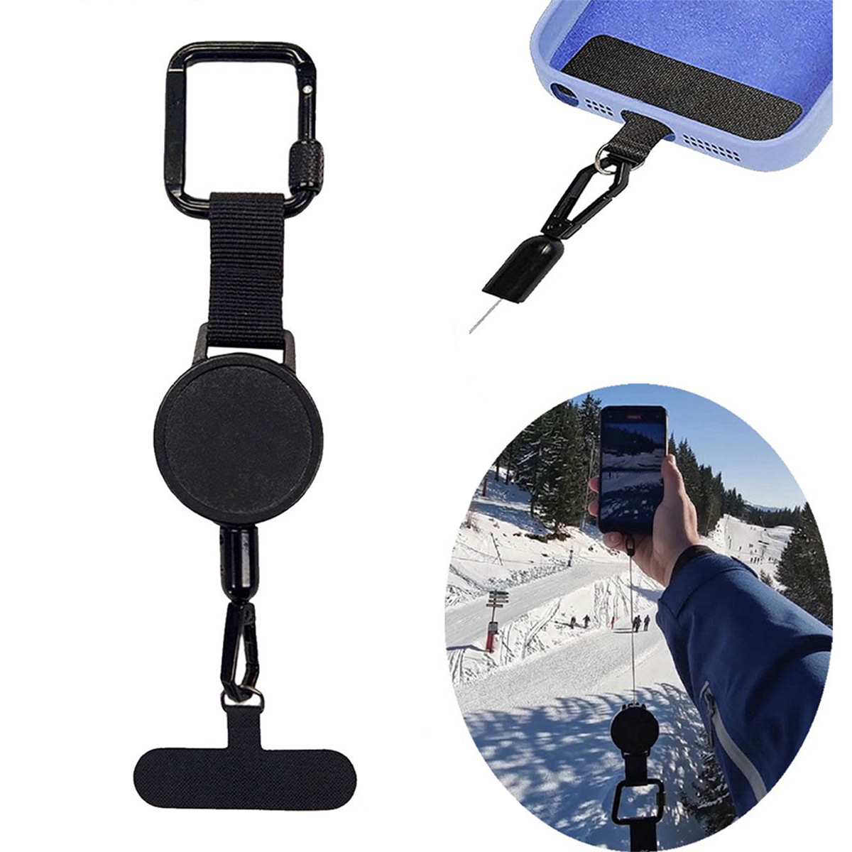 Uittrekbaar telefoonkoord voor skiën en wintersport - Universeel - Zwart