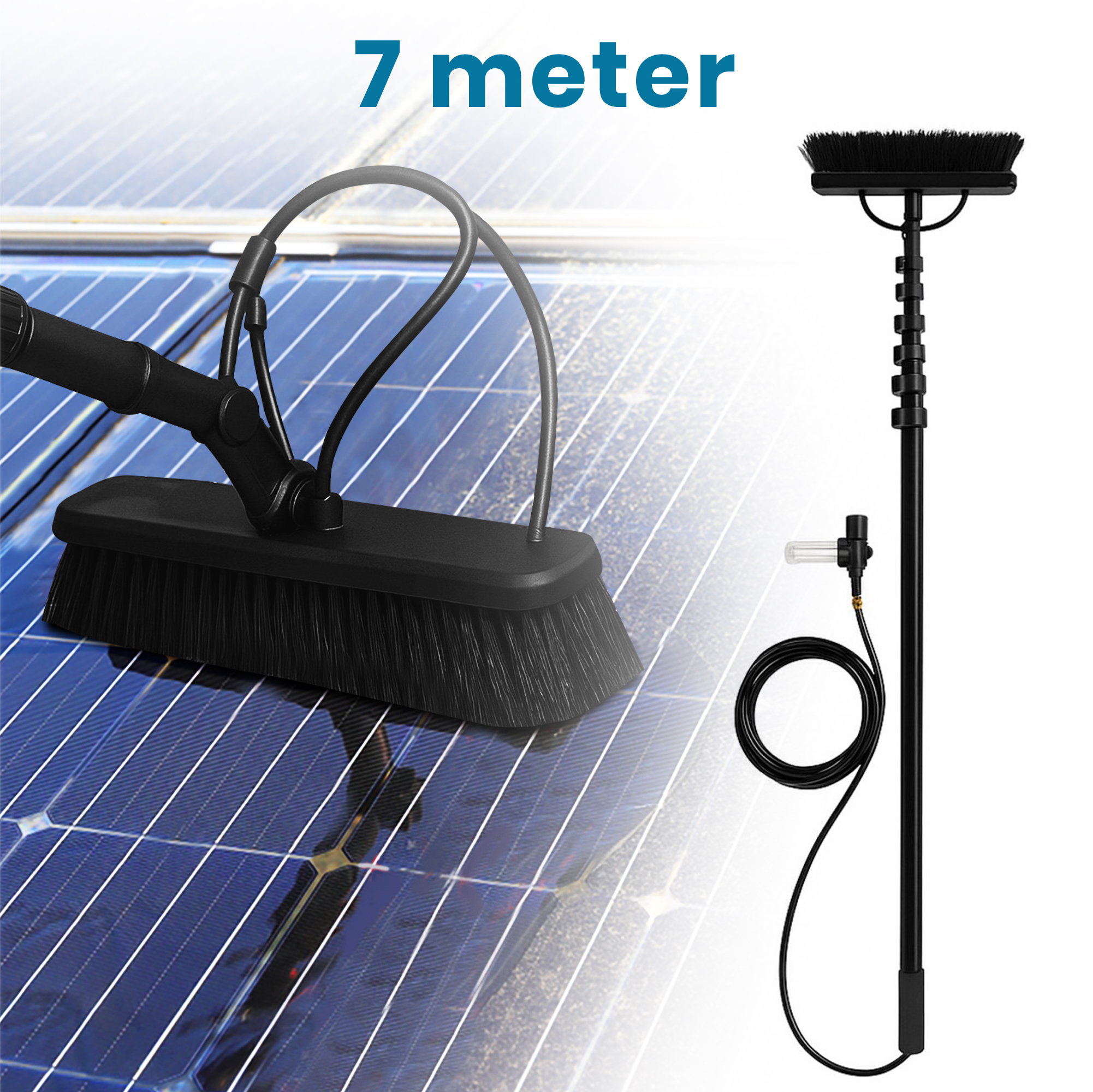 Duradis 3-in-1 Telescopische Wasborstel met Waterdoorvoer – Met allround Borstel, Driekoppige Borstel & Inwasser-Trekker - 7 meter