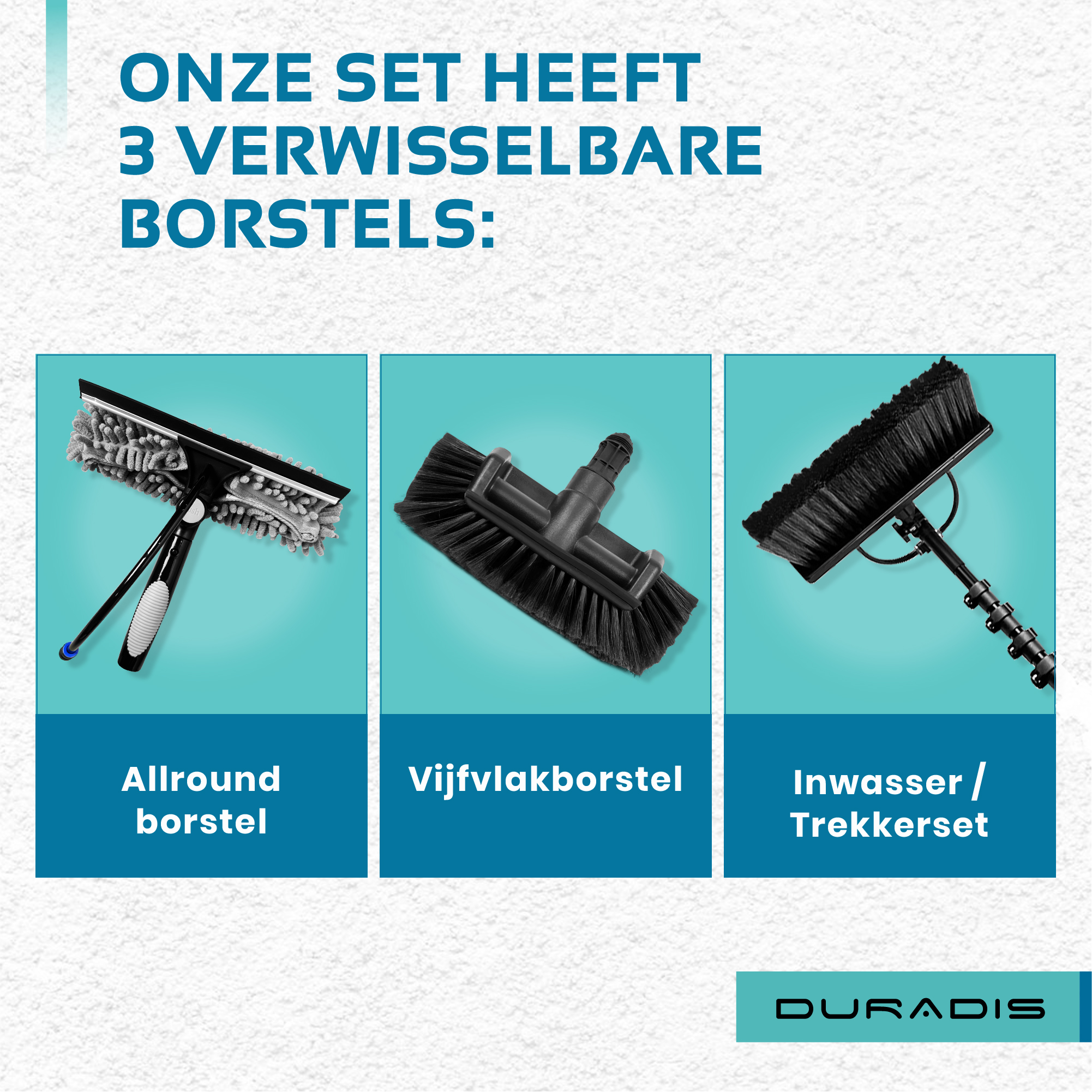 Duradis 3-in-1 Telescopische Wasborstel met Waterdoorvoer – Met allround Borstel, Driekoppige Borstel & Inwasser-Trekker - 7 meter - Afbeelding 8