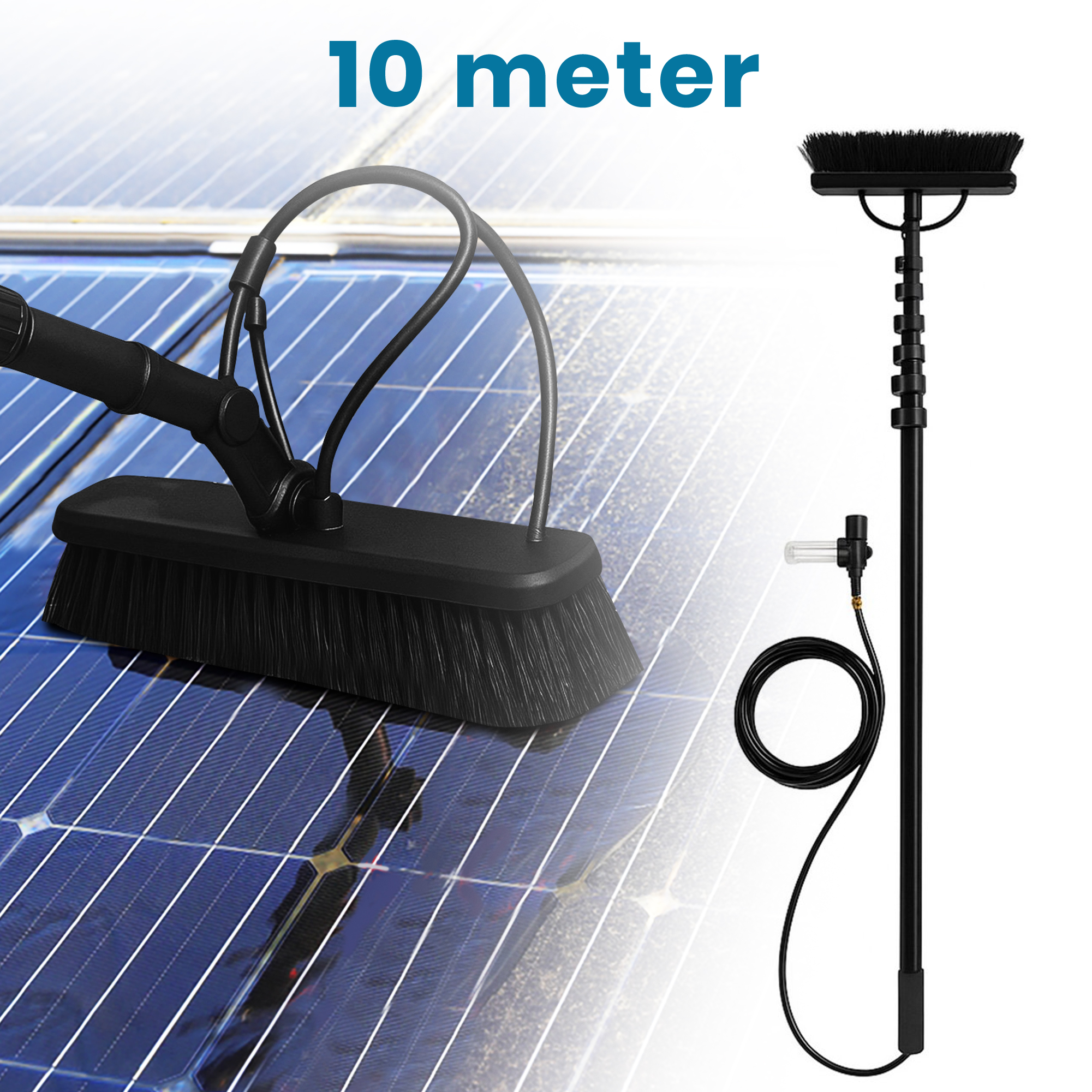 Duradis 3-in-1 Telescopische Wasborstel met Waterdoorvoer – Met allround Borstel, Driekoppige Borstel & Inwasser-Trekker - 10 meter