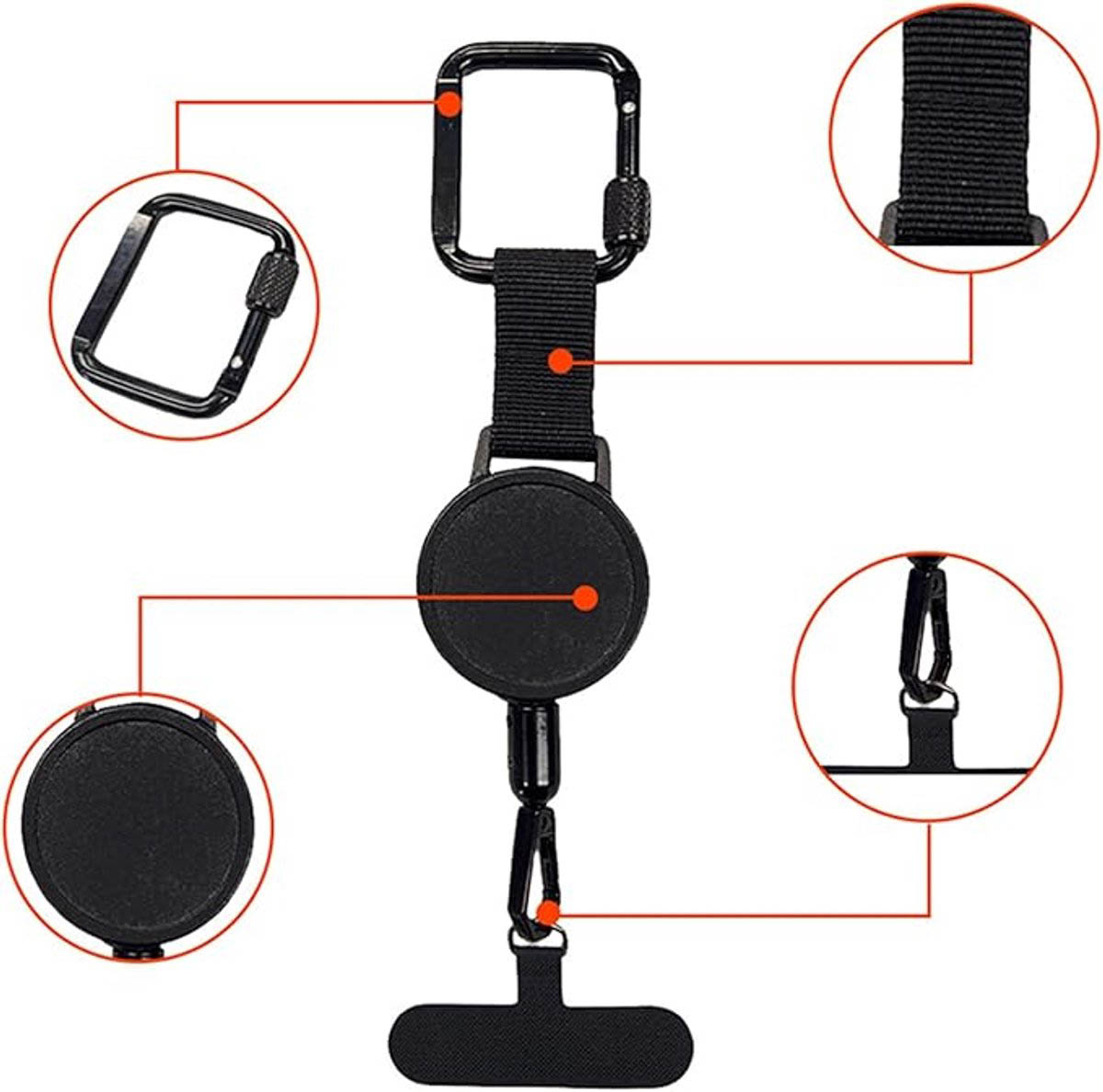 Uittrekbaar telefoonkoord voor skiën en wintersport - Universeel - Zwart - Afbeelding 4