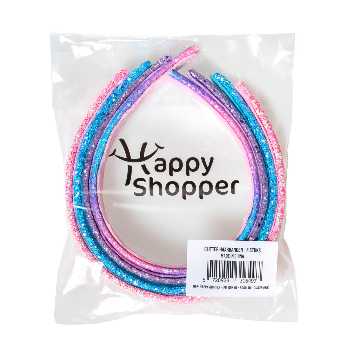 4 Stuks - Meisjes haarbanden – Diadeem voor kinderen - Met Glitters – Blauw, Paars, Roze & Regenboog - Afbeelding 4