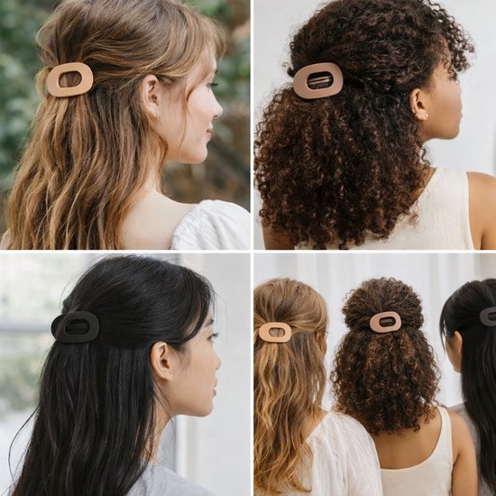 4 Stuks - Haarclips - Platte haarklem voor dames - Bruin, Zwart, Roze, Lichtbruin - Afbeelding 4