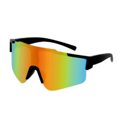 Zwarte sport zonnebril met semi randloos montuur - Gepolariseerde en gespiegelde multicolor glazen