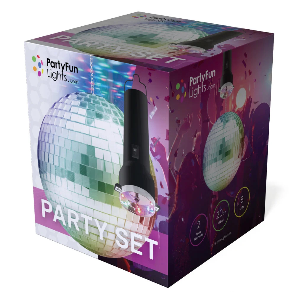 Roterende spiegelbol - Discolamp - 20 cm - Party set - 8 LED - Afbeelding 3