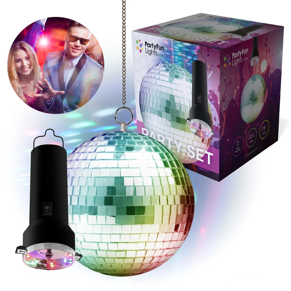 Roterende spiegelbol - Discolamp - 20 cm - Party set - 8 LED - Afbeelding 2