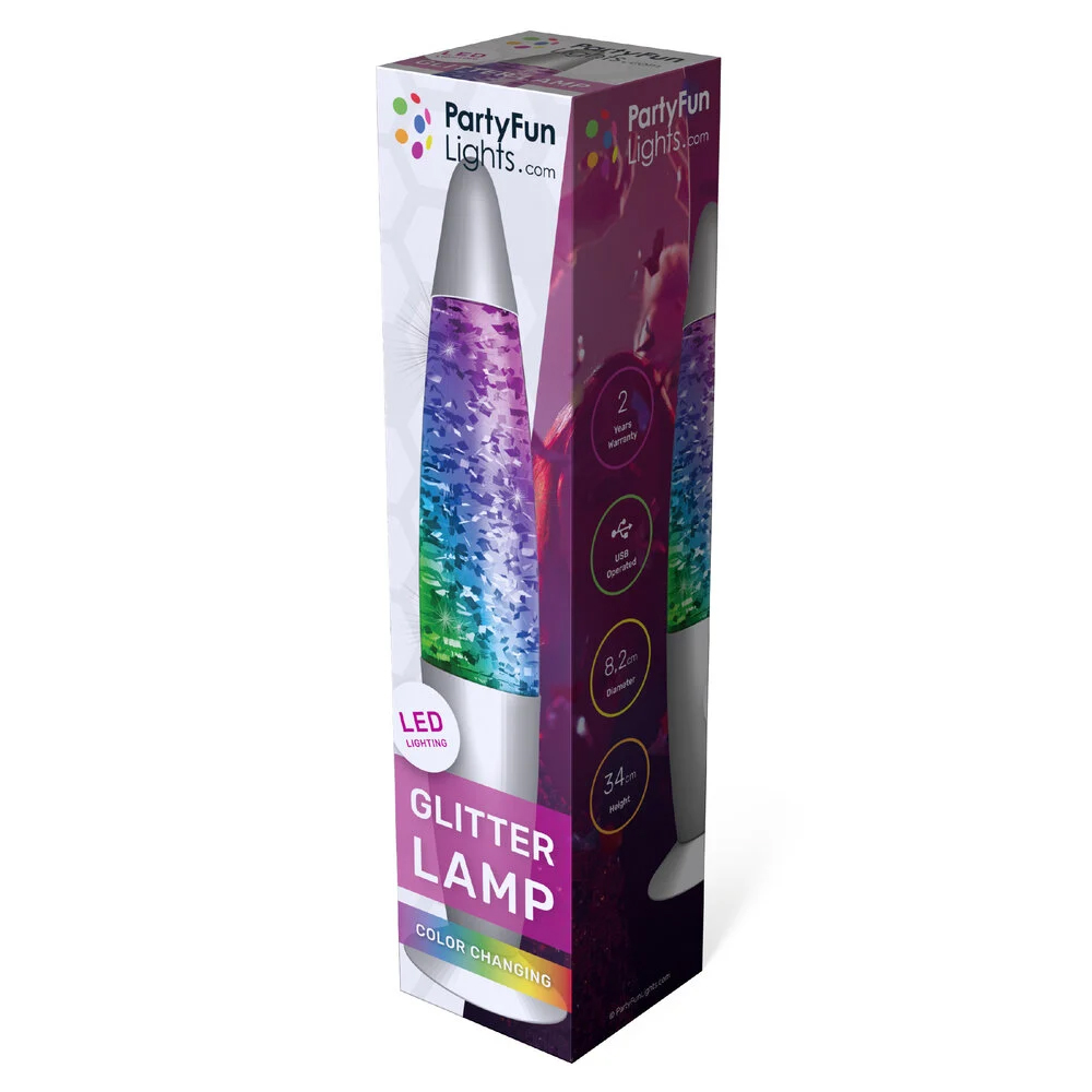 Zilveren glitter lavalamp - 34 cm - USB - Met kleurveranderende LED verlichting - Afbeelding 4
