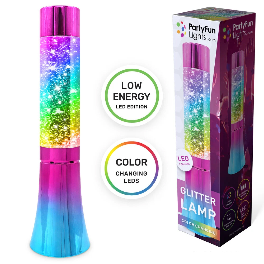 Multicolor glitter lavalamp - 32 cm - Met kleurveranderende LED verlichting en zilveren glitters - Afbeelding 2