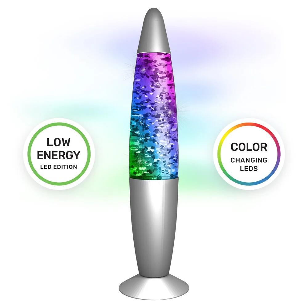 Zilveren glitter lavalamp - 34 cm - USB - Met kleurveranderende LED verlichting - Afbeelding 2