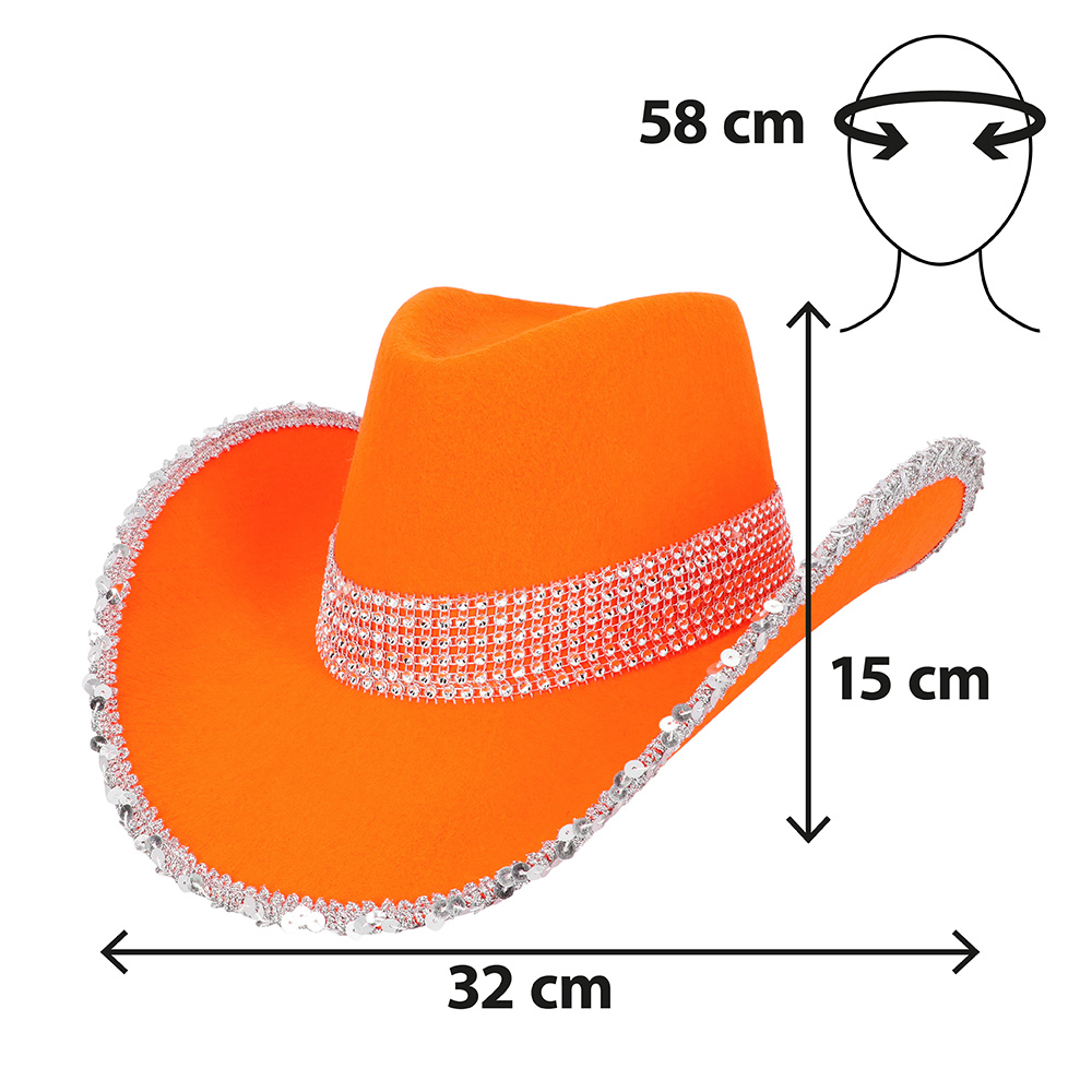 Cowboyhoed met pailletten en steentjes - Festival hoed 58 cm - Oranje - Afbeelding 3