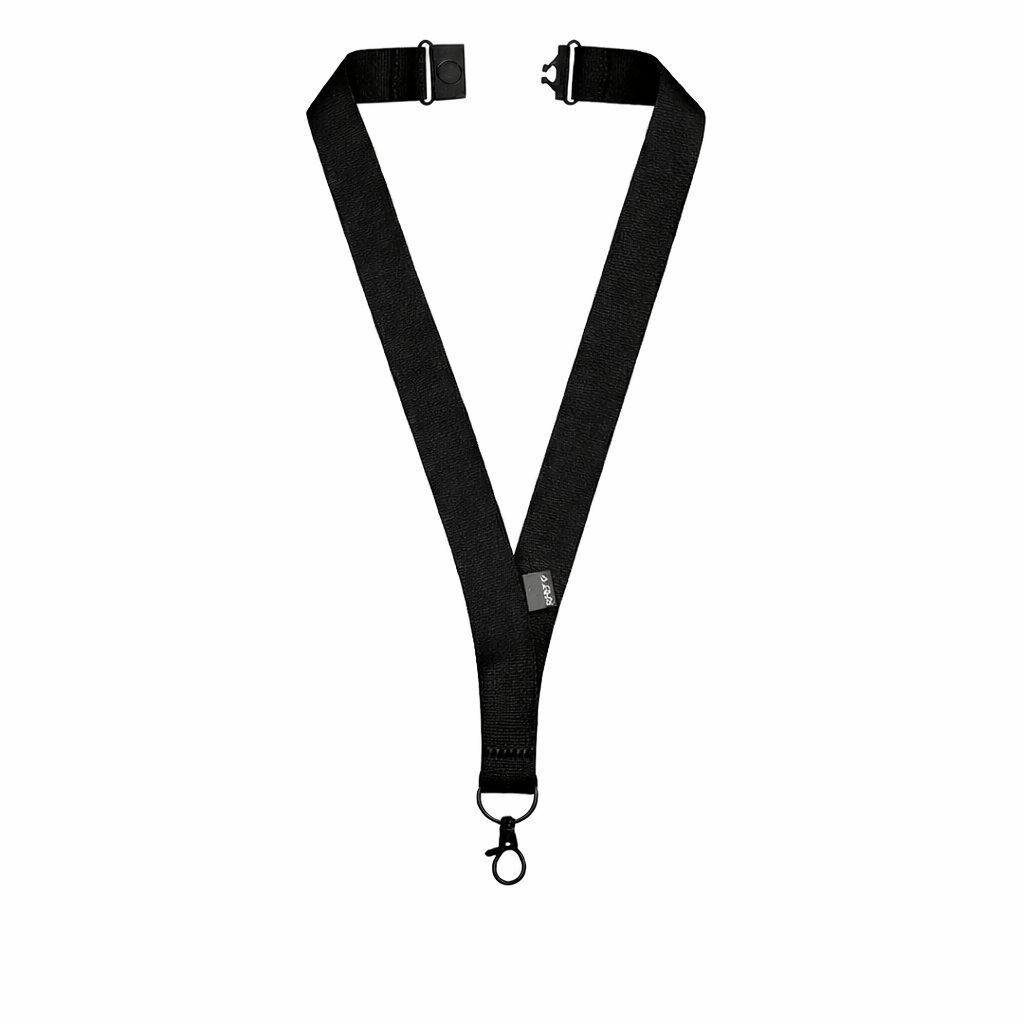 RPET keycord met karabijnhaak en veiligheidssluiting - Brede lanyard - 50 cm - Zwart