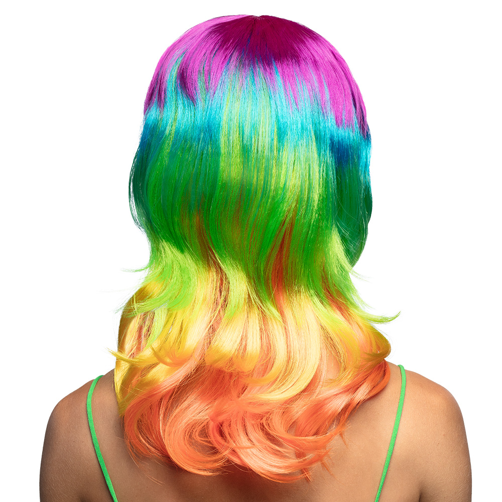 Regenboog pruik halflang - Met pony - Multicolor - Afbeelding 3
