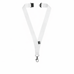 RPET keycord met karabijnhaak en veiligheidssluiting - Brede lanyard - 50 cm - Wit