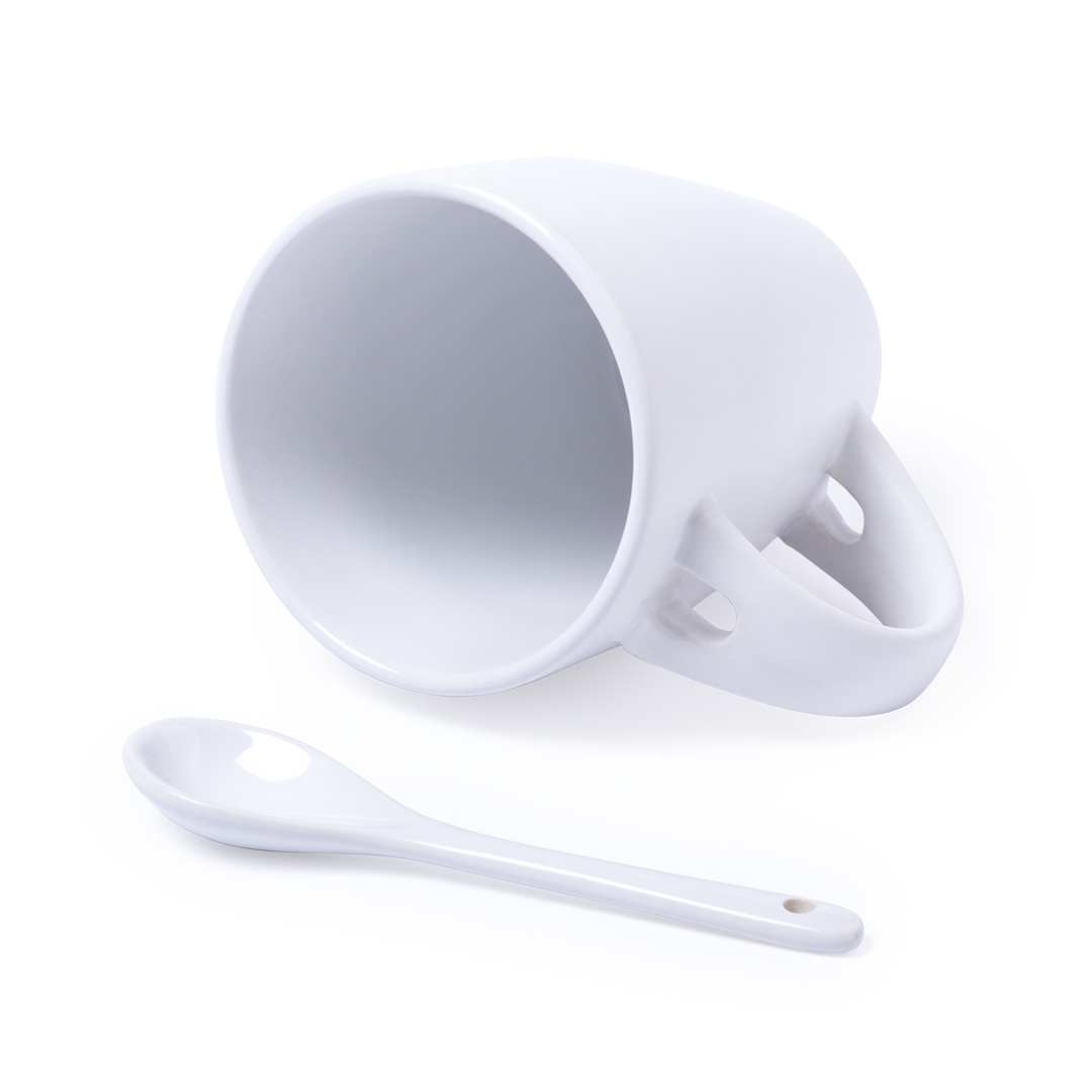 Mok keramiek met lepel wit 300 ml - 6 stuks - Afbeelding 2