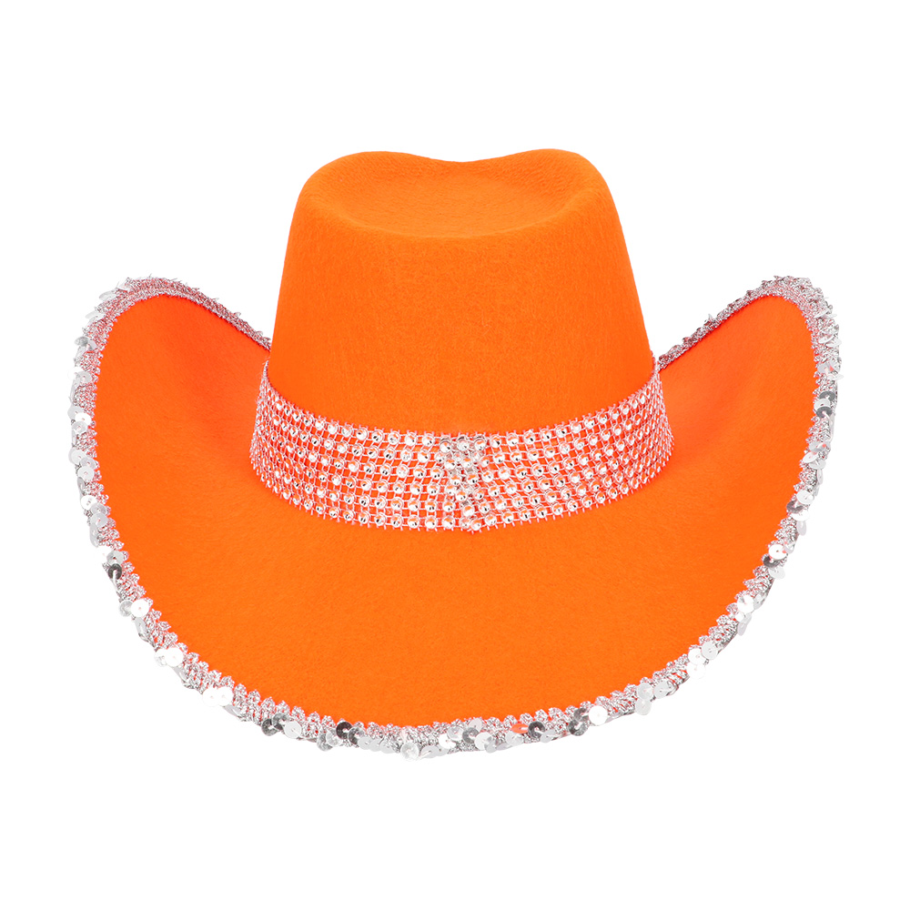 Cowboyhoed met pailletten en steentjes - Festival hoed 58 cm - Oranje - Afbeelding 2