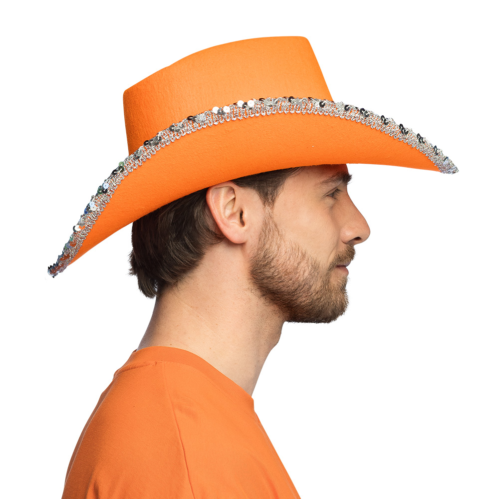 Cowboyhoed met pailletten en steentjes - Festival hoed 58 cm - Oranje - Afbeelding 6