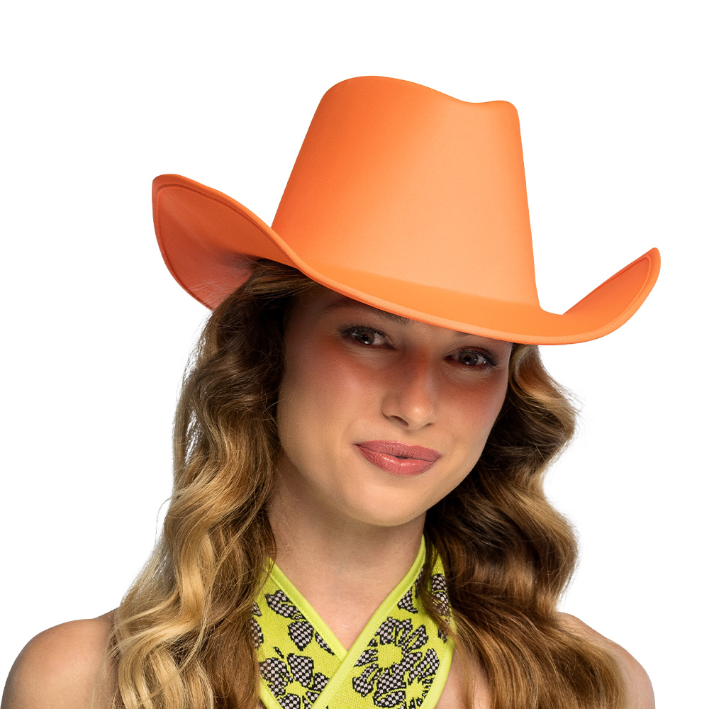 Cowboyhoed UV Blacklight - Festival hoed 59 cm - Neon oranje - Afbeelding 5