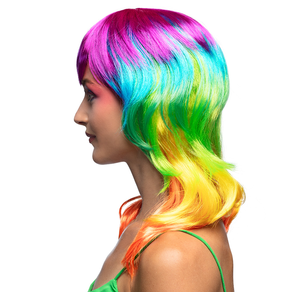 Regenboog pruik halflang - Met pony - Multicolor - Afbeelding 4