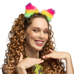Alternative view of Diadeem regenboog - Fluffy haarband met kattenoortjes