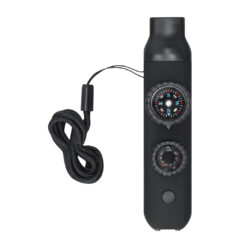 Alternative view of 6-in-1 veiligheidsfluitje met kompas, thermometer en zaklamp - Noodfluit voor noodpakket - Zwart