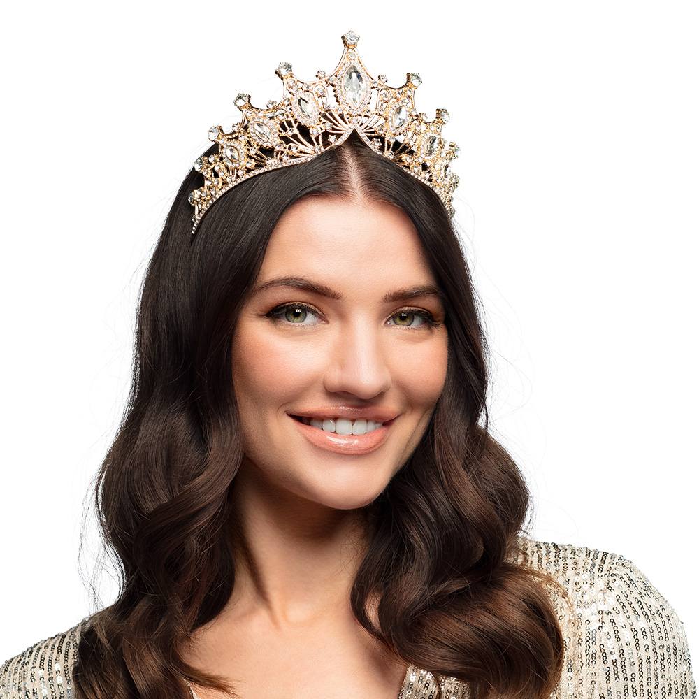 Metalen tiara - Kroontje met steentjes - Roségoud - Afbeelding 4