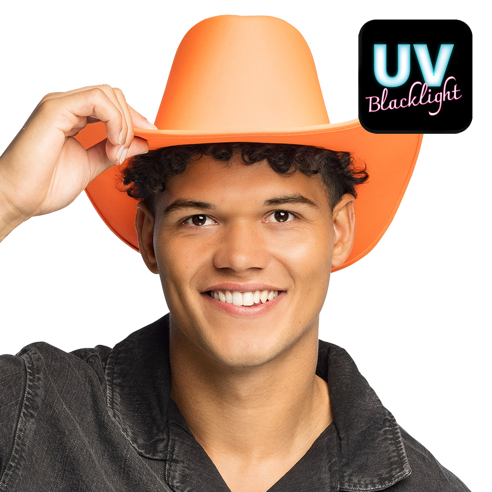 Cowboyhoed UV Blacklight - Festival hoed 59 cm - Neon oranje - Afbeelding 4