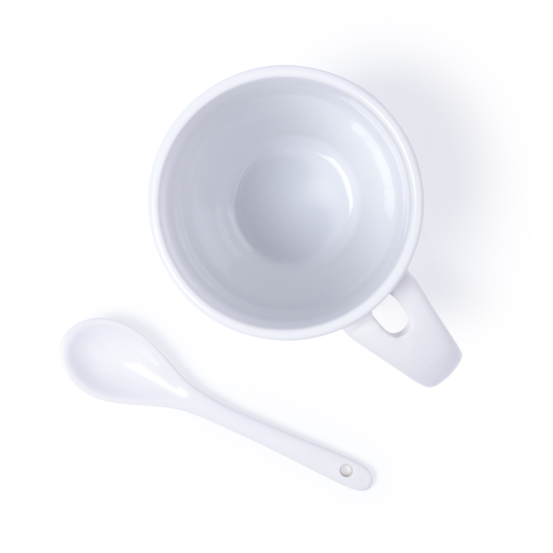 Mok keramiek met lepel wit 300 ml - 6 stuks - Afbeelding 3