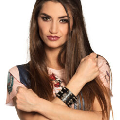 Alternative view of Biker armband met spikes en doodskoppen - Lederlook - Zwart/zilver
