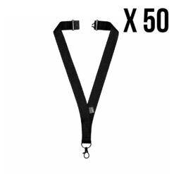 RPET keycord met karabijnhaak en veiligheidssluiting - Brede lanyard - 50 cm - Zwart - 50 stuks