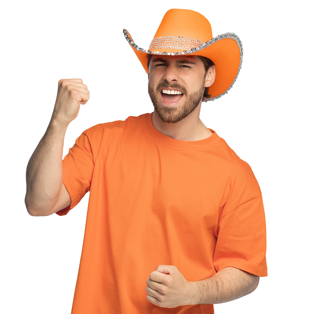 Cowboyhoed met pailletten en steentjes - Festival hoed 58 cm - Oranje - Afbeelding 5