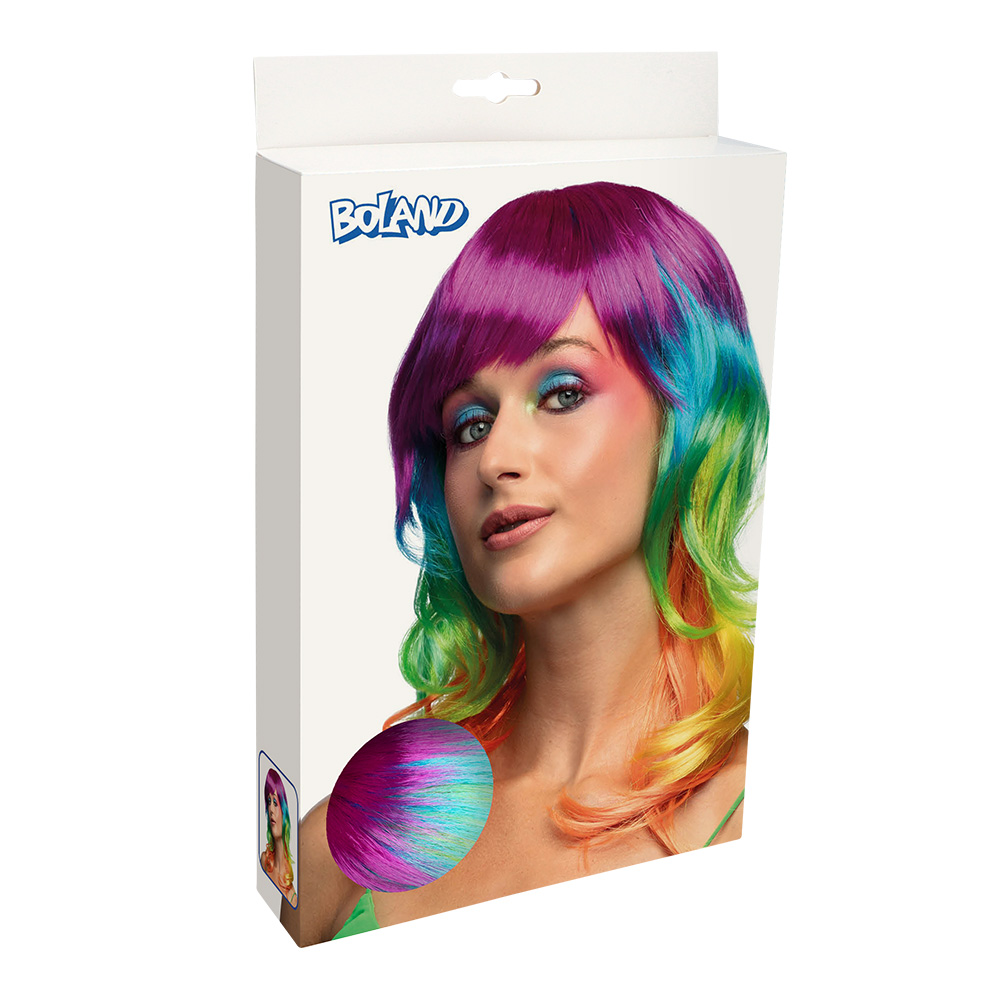 Regenboog pruik halflang - Met pony - Multicolor - Afbeelding 6