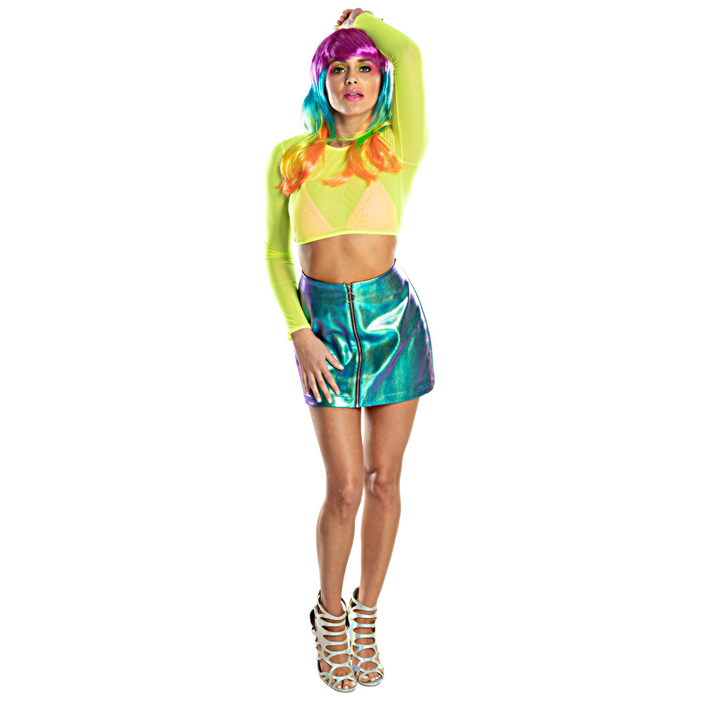 Regenboog pruik halflang - Met pony - Multicolor - Afbeelding 5
