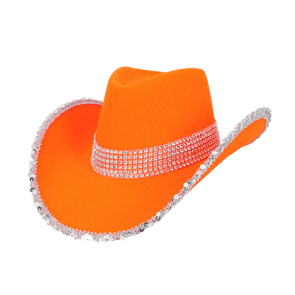 Cowboyhoed met pailletten en steentjes - Festival hoed 58 cm - Oranje