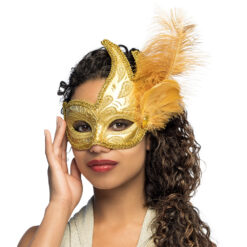 Alternative view of Venetiaans masker - Oogmasker met lintsluiting en veren - Goud