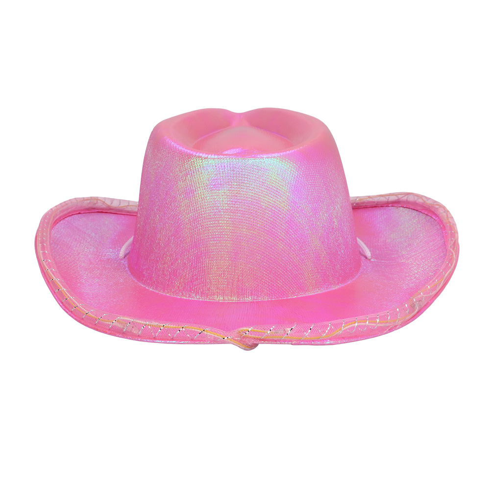 Cowboyhoed roze met witte LED verlichting - Holografisch - 58 cm - Afbeelding 2