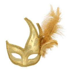 Venetiaans masker - Oogmasker met lintsluiting en veren - Goud
