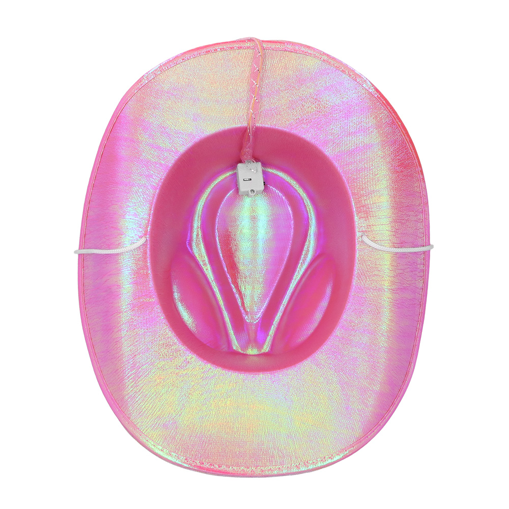 Cowboyhoed roze met witte LED verlichting - Holografisch - 58 cm - Afbeelding 4