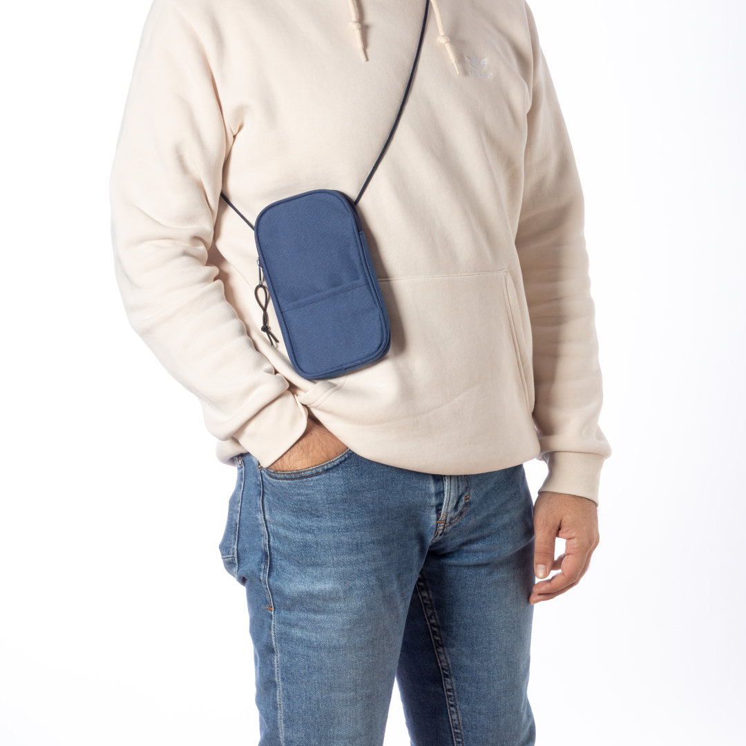 RPET Telefoontasje – Verstelbare Schouderriem & Ritssluiting – Blauw - Afbeelding 3