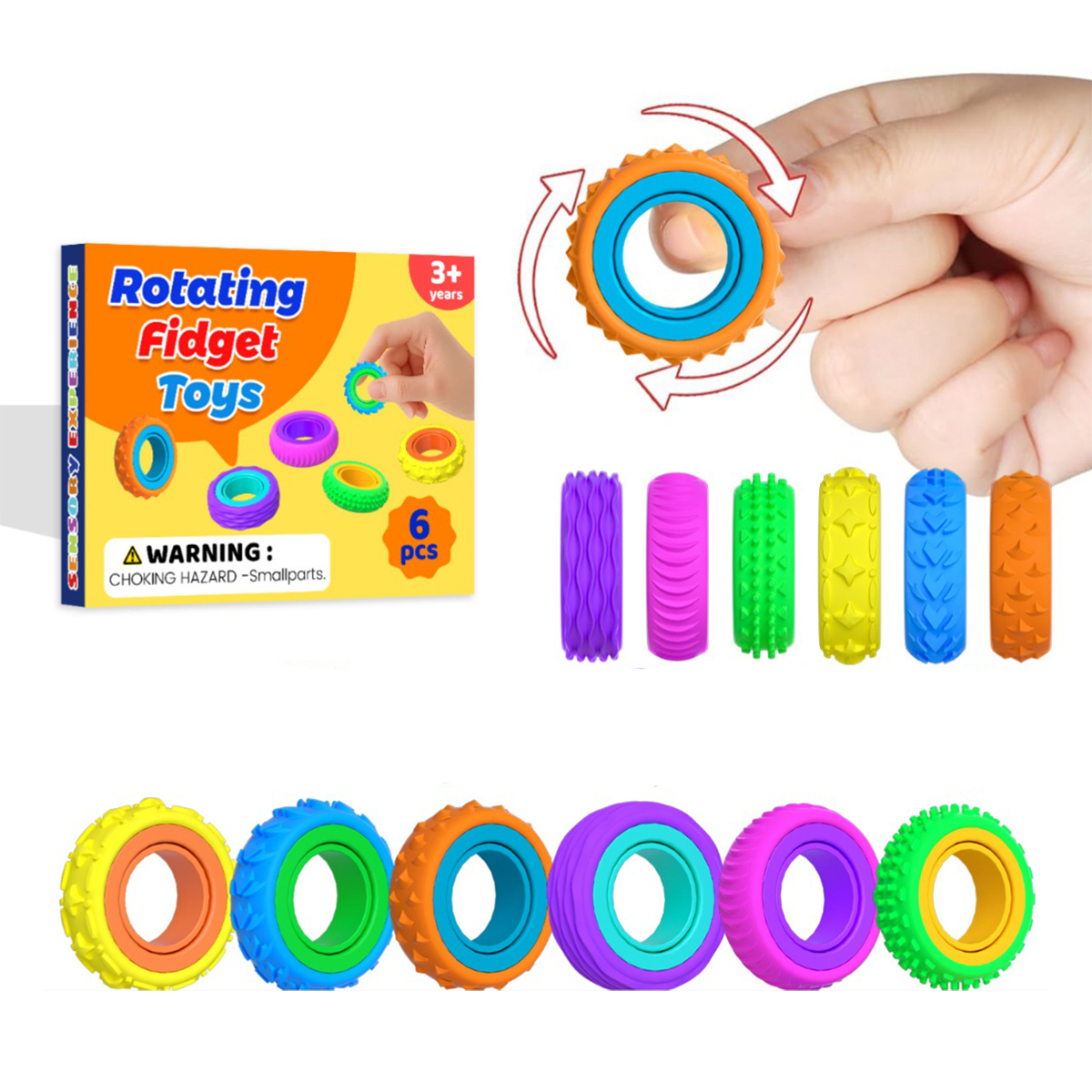 Fidget Ringen Set – 6 Stuks Draaibare Friemelringen (3,5 cm) – Anti Stress & Sensorisch Speelgoed