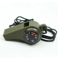Multifunctioneel Noodfluitje 3-in-1 - Fluitje, Kompas & Thermometer - Outdoor Survival - Legergroen