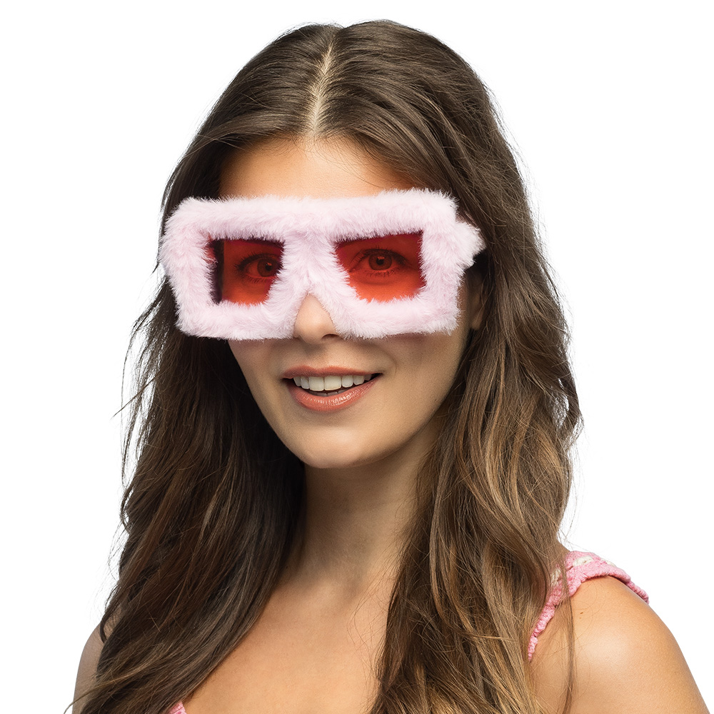 Pluche partybril rechthoekig - Roze - Afbeelding 4