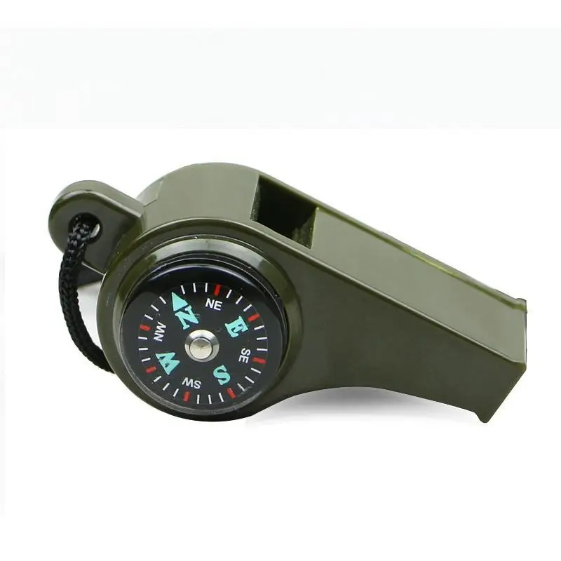 Multifunctioneel Noodfluitje 3-in-1 - Fluitje, Kompas & Thermometer - Outdoor Survival - Legergroen - Afbeelding 2