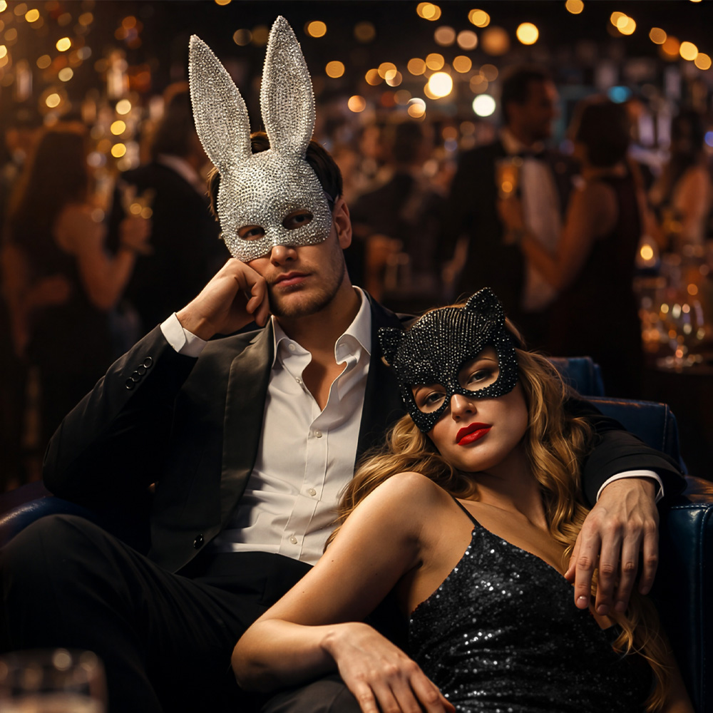 Luxe kattenmasker met strass - Dierenmasker met elastieken sluiting - Zwart - Afbeelding 5