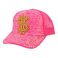 Pet dollar teken - Trucker cap met steentjes - Neon roze