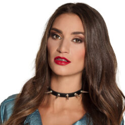 Alternative view of Biker ketting met spikes - Lederlook - Zwart/zilver